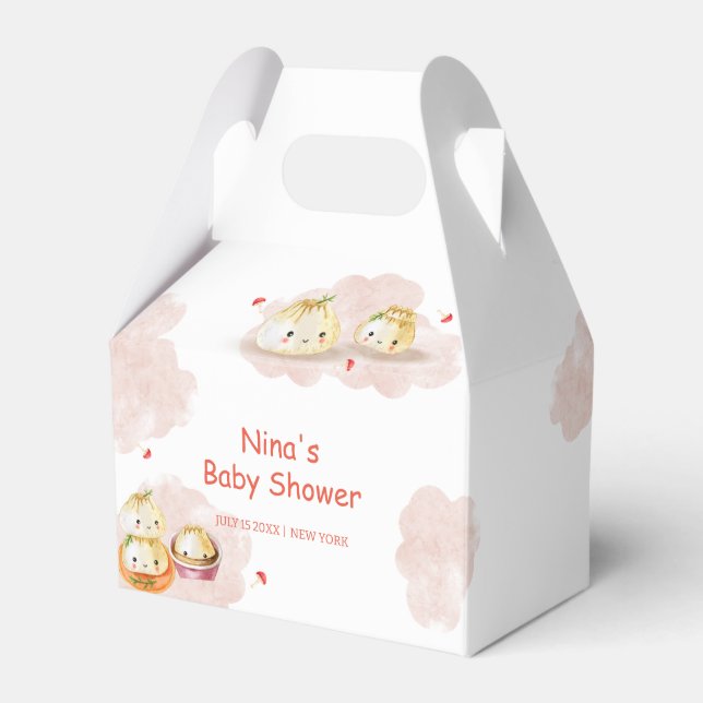 Watercolor Little Dumpling Mushroom Baby Shower  Favor Boxes (Front Side)