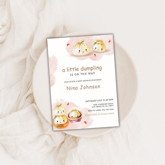 Watercolor Little Dumpling Mushroom Baby Shower  Invitation (Watercolor Little Dumpling Mushroom Baby Shower Invitation)