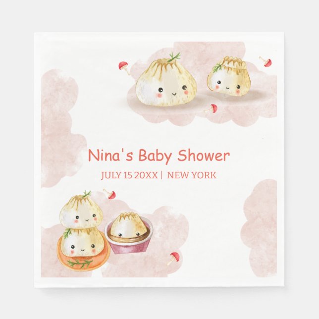Watercolor Little Dumpling Mushroom Baby Shower  Napkins (Front)