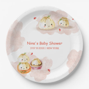 Watercolor Little Dumpling Mushroom Baby Shower  Paper Plates