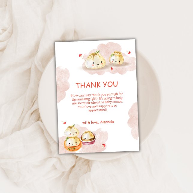 Watercolor Little Dumpling Mushroom Baby Shower  Thank You Card (Watercolor Little Dumpling Mushroom Baby Shower Thank You Card)