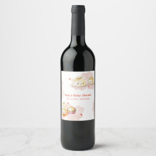 Watercolor Little Dumpling Mushroom Baby Shower Wine Label