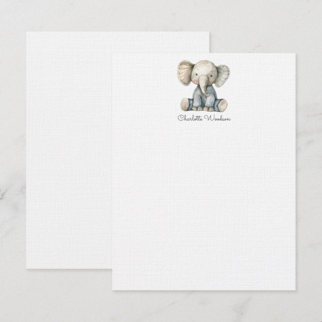 Watercolor Little Elephant Personalized Note Card (Front/Back)