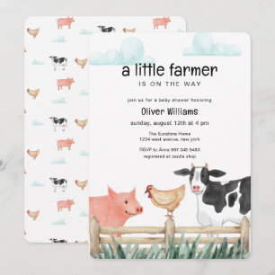 Watercolor Little Farmer Animals Baby Shower Invitation