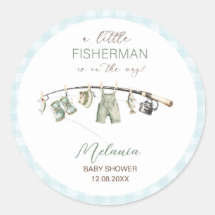 Watercolor Little Fisherman baby shower Classic Round Sticker