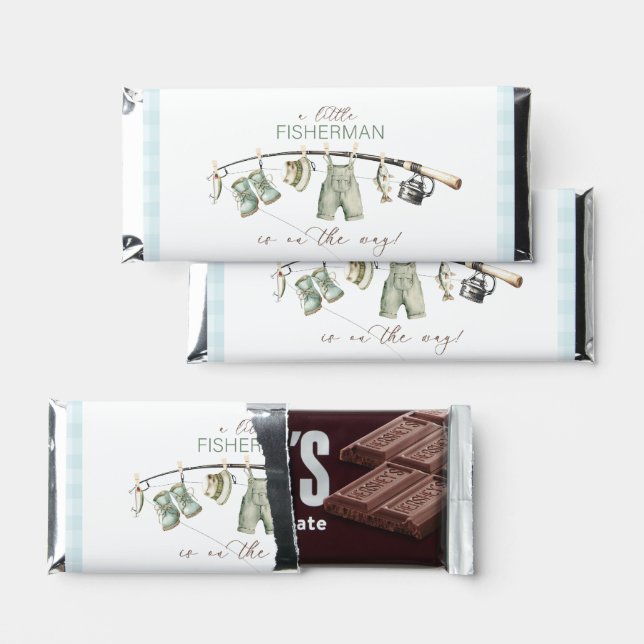    Watercolor Little Fisherman  baby shower Hershey Bar Favors (Front)