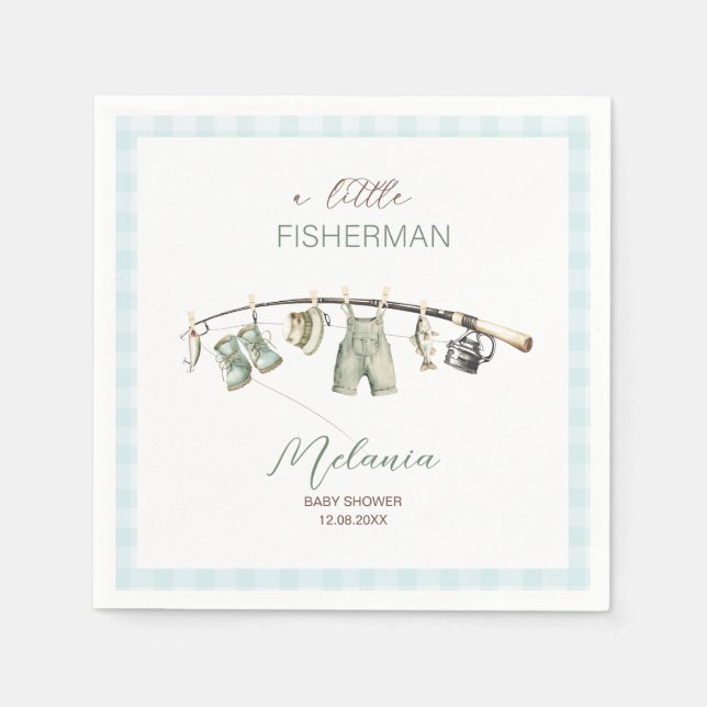    Watercolor Little Fisherman  baby shower Napkins (Front)