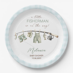 Watercolor Little Fisherman baby shower Paper Plates