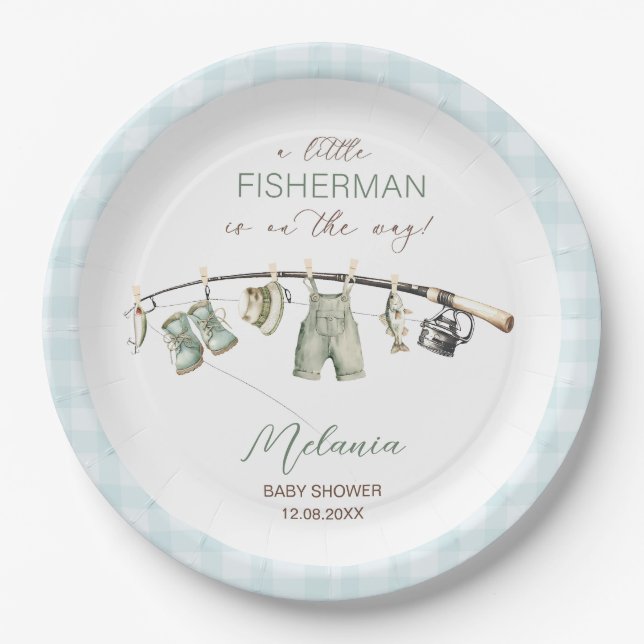    Watercolor Little Fisherman  baby shower Paper Plates (Front)