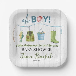 Watercolor Little Fisherman on the Way Baby Shower Paper Plates