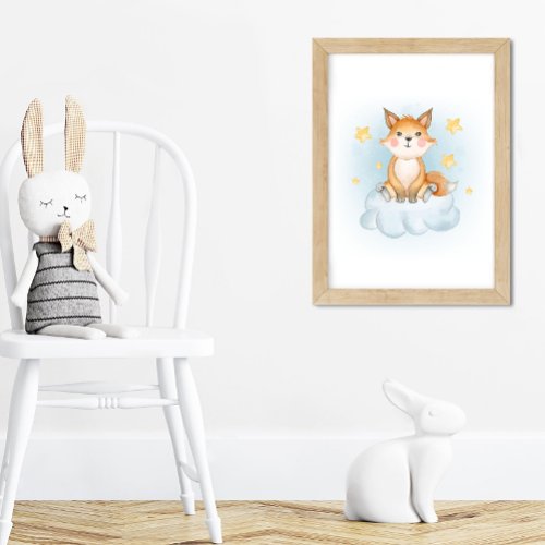 Watercolor Little Fox Funny Nursery Poster