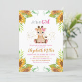 Watercolor Little Giraffe Wild Flowers Baby Shower Invitation (Standing Front)