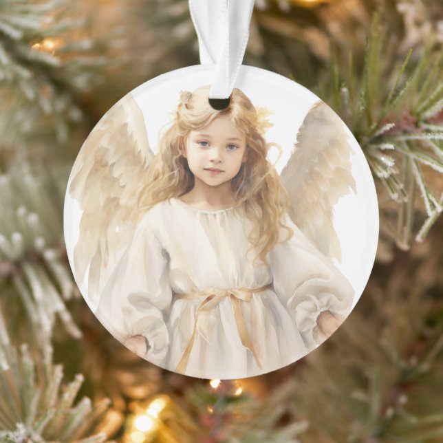 Watercolor Little Girl Angel Ornament (Tree)