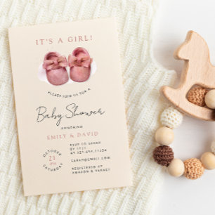 Watercolor Little Girl Pink Shoes Baby Shower Invitation
