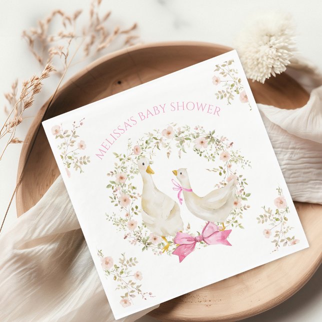 Watercolor Little Goose Flowers Baby Shower Girl  Napkins (Creator Uploaded)