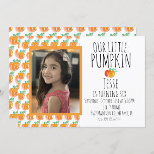 Watercolor Little Halloween Pumpkin Photo Invitation