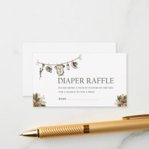   Watercolor Little hunter baby shower diaper raff Enclosure Card