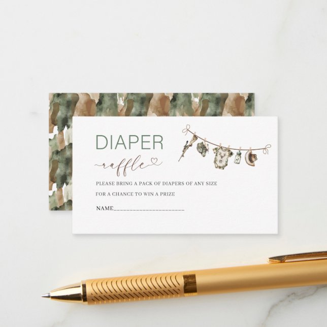   Watercolor Little hunter baby shower diaper raff Enclosure Card (Front/Back In Situ)