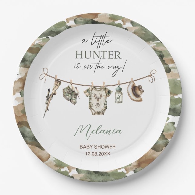   Watercolor Little Hunter  baby shower Paper Plates (Front)