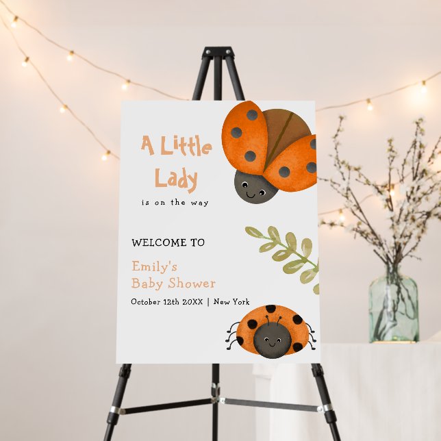 Watercolor Little Ladybug Baby Shower Welcome Sign (In Situ (Stand))