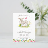 Watercolor Little Lamb Spring Meadow Baby Shower Invitation Postcard (Standing Front)