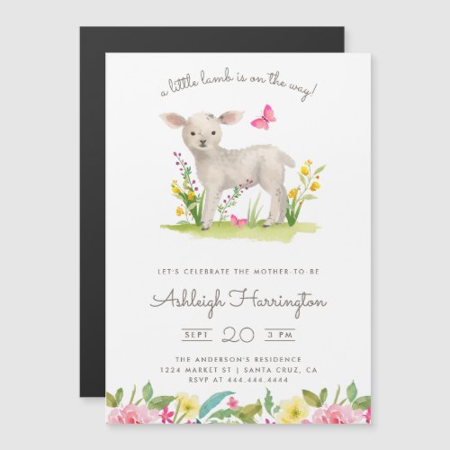 Watercolor Little Lamb Spring Meadow Baby Shower Magnetic Invitation