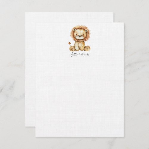 Watercolor Little Lion Personalized Note Card