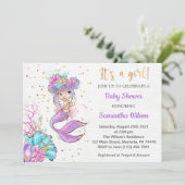 Watercolor Little Mermaid Baby Shower Invitation (Standing Front)