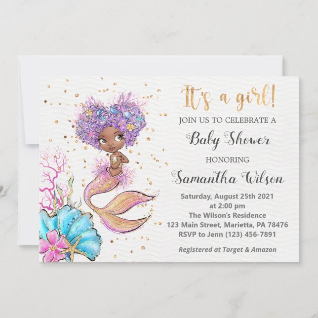 Watercolor Little Mermaid Baby Shower Invitation (Front)
