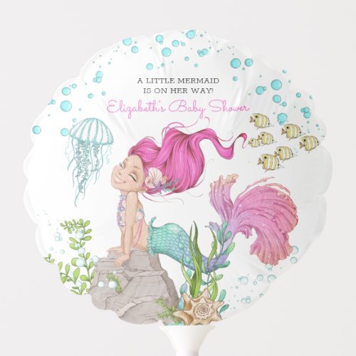 Watercolor Little Mermaid Baby Shower Party Balloon