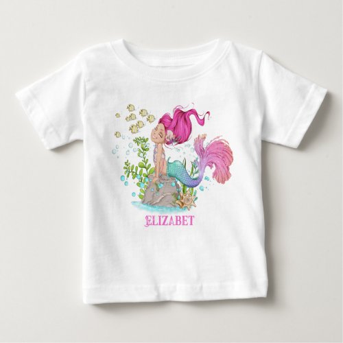 Watercolor Little Mermaid Birthday Baby T_Shirt