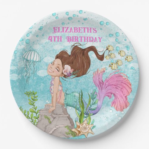 Watercolor Little Mermaid Birthday Party Paper Pla Paper Plates