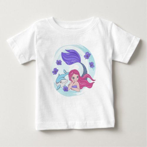Watercolor Little Mermaid Friends Baby T_Shirt