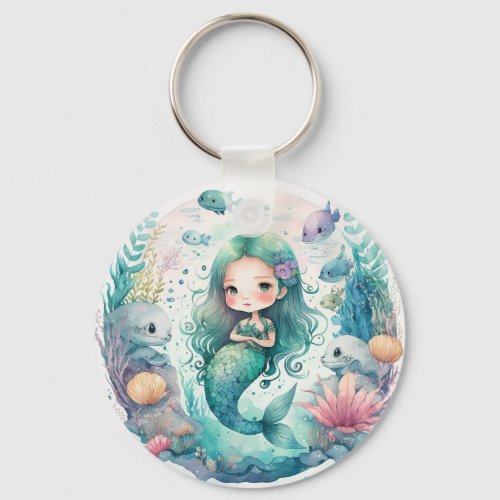 Watercolor Little Mermaid keychain 