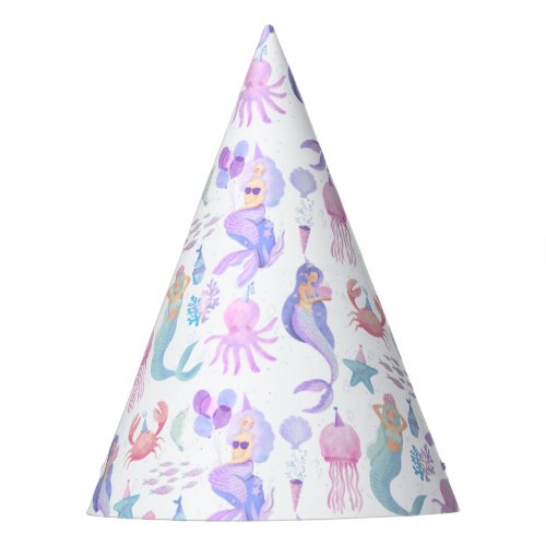 Watercolor Little Mermaid Magical Birthday Party Party Hat