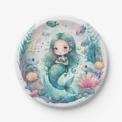 Watercolor Little Mermaid Paper Plates 