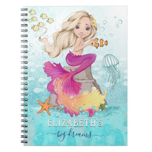 Watercolor Little Mermaid Spiral Notebook