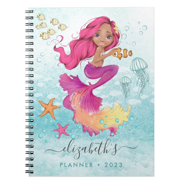 Watercolor Little Mermaid Spiral Photo Planner Notebook (Front)
