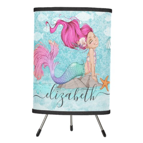 Watercolor Little Mermaids Kids Room Tripod Lamp