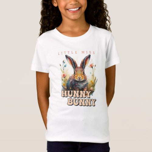 Watercolor little miss hunny bunny cute rabbit T_Shirt