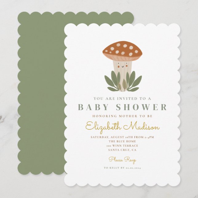 Watercolor Little mushroom Baby Shower Invitation (Front/Back)