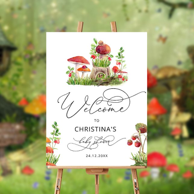 Watercolor Little Mushroom Baby Shower Welcome Foam Board (Creator Uploaded)