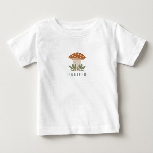 Watercolor Little mushroom name  Baby Bodysuit (Front)