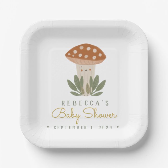 Watercolor Little  Mushroom  Napkins Paper Plates (Front)