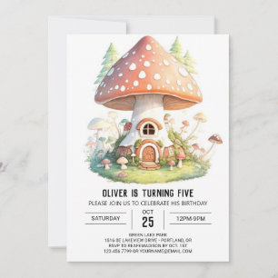 Watercolor Little Mushrooms Birthday Invitation