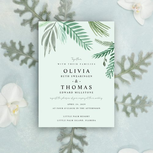 Watercolor Little Palm Destination Wedding Invitation