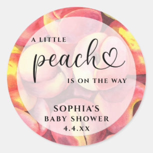 Watercolor Little peach is on the way baby shower Classic Round Sticker