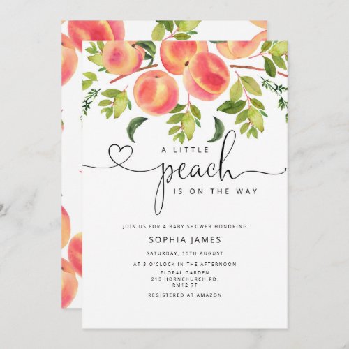 Watercolor Little peach is on the way baby shower  Invitation
