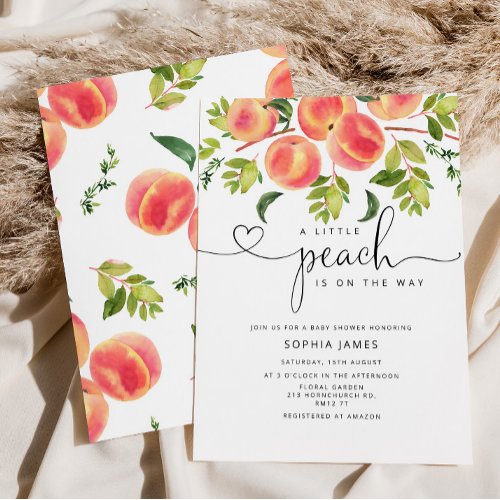 Watercolor Little peach is on the way baby shower  Invitation