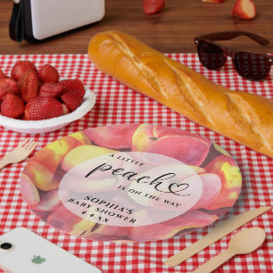 Watercolor Little peach is on the way baby shower Paper Plates